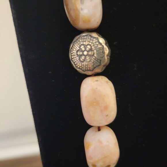 Long Chunky Pink Stone Necklace with Silver Beads, EUC - Picture 2 of 8